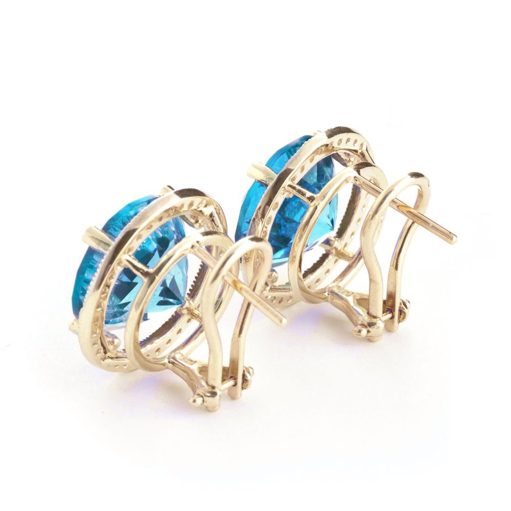 14k Gold Earrings with Diamonds & Blue Topazes - Picture 3 of 8